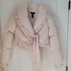 Bebe Vintage Light Pink Ruffled Down Puffer Jacket